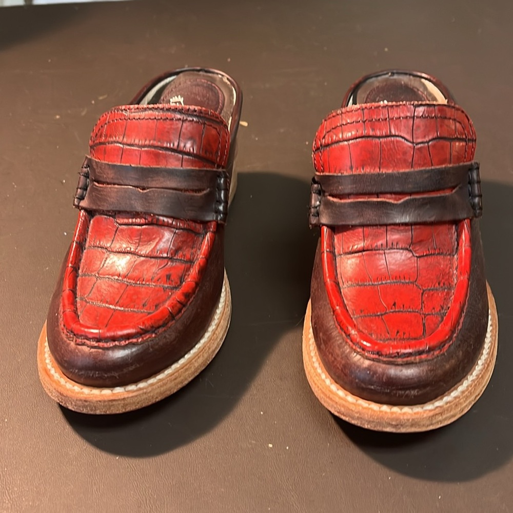 Free Bird by Steven, Collins size 5 leather slip on mules women, red western - Picture 2 of 8
